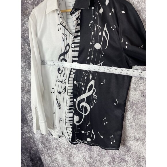 Shirt Mens Black White Musical Note Piano Print 90s Artsy Performance Jazz - Picture 10 of 14